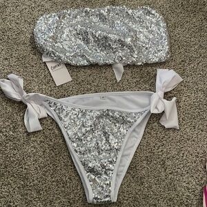 Glitter sequin bikini 2 piece swimsuit